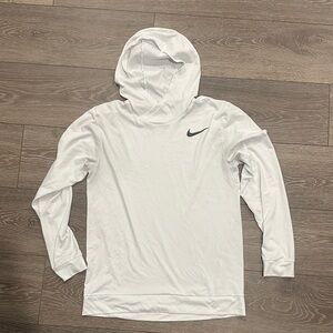 Nike White Long-Sleeve Hoodie with Black Swoosh
